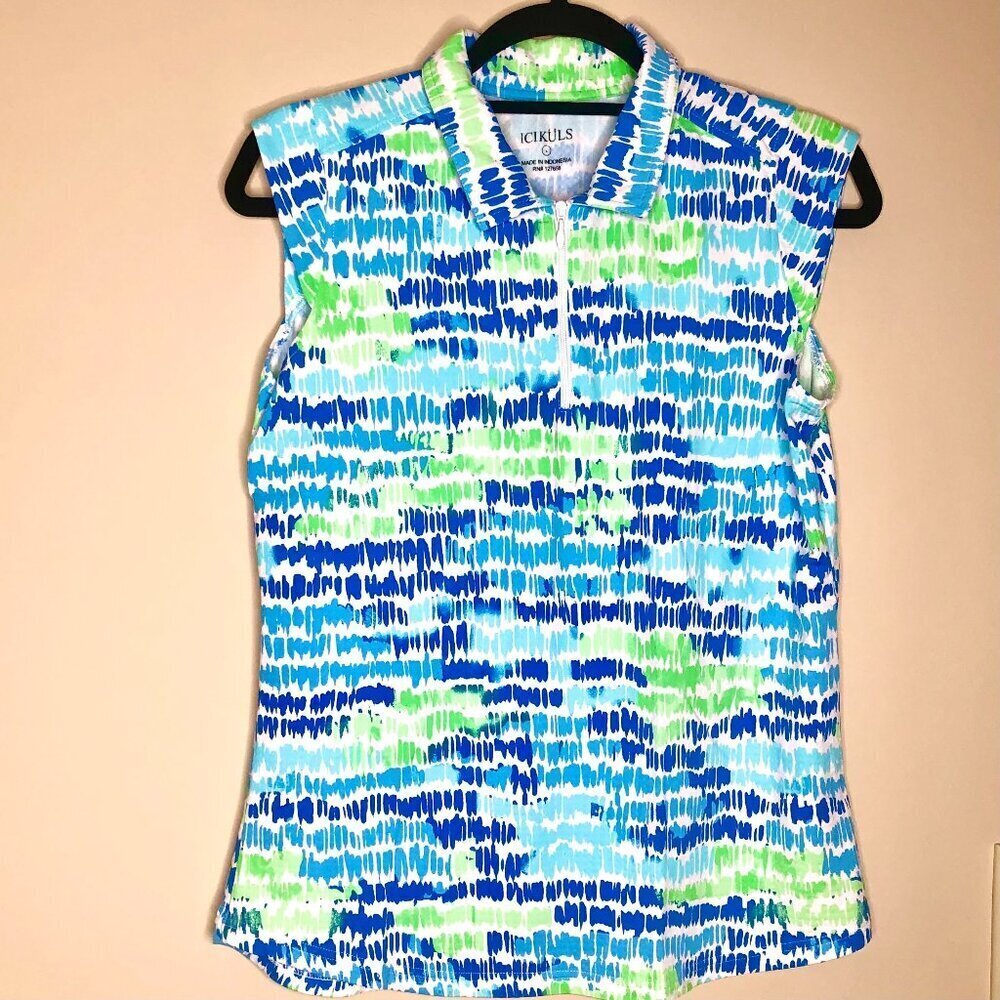 ICIKULS Cap Sleeve Golf Shirt, Blue, Green, White, Size L